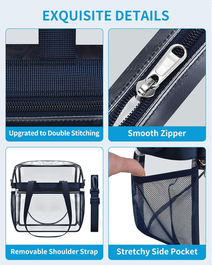 Paxiland Clear Bag for Stadium Events 12x6x12, Clear Tote Bag with Reinforced Strap, Transparent Bag for Sports Concert - Navy
