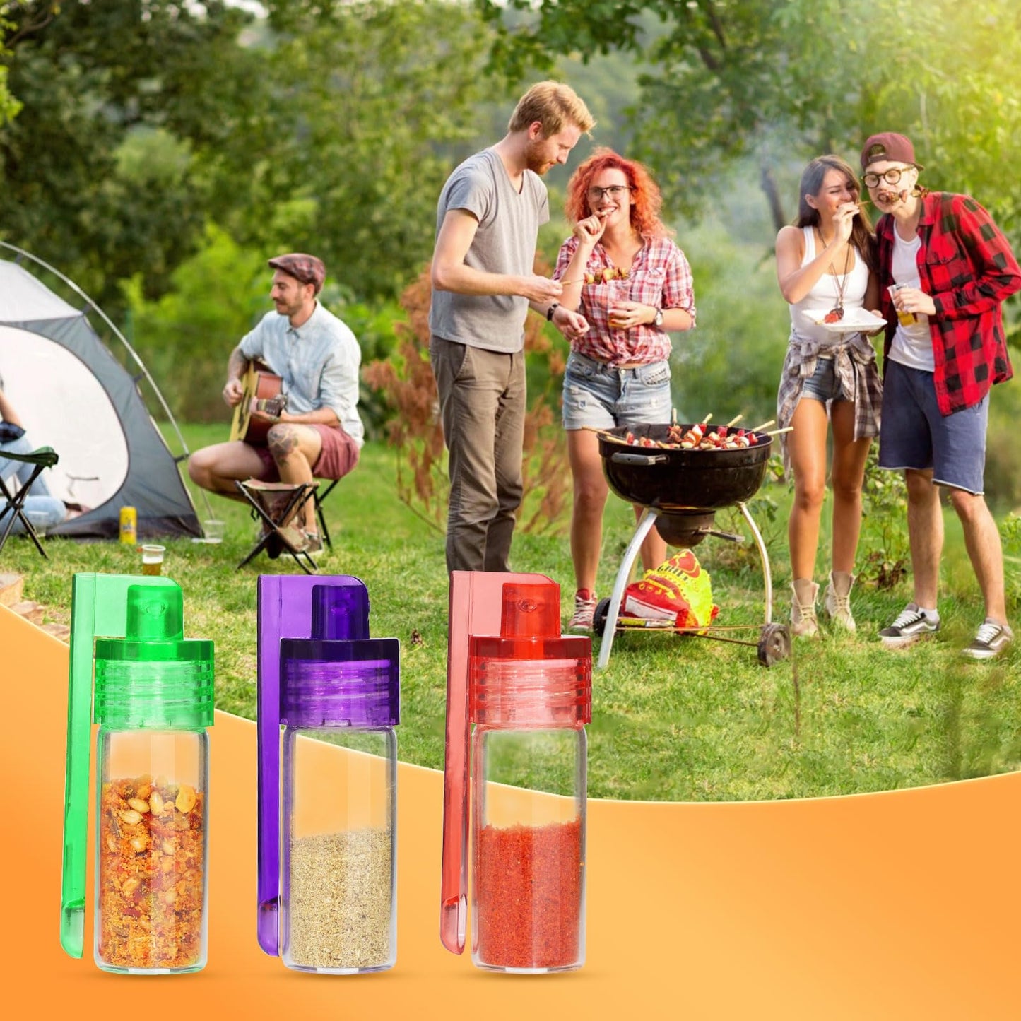 6-Pack Mini Seasoning Jars, Portable Condiment Dispensers with Spoon, Airtight & Transparent Glass Vials, 5ml Capacity Each, for Camping, Outdoor Activities, Travelling, and Kitchen Daily Use