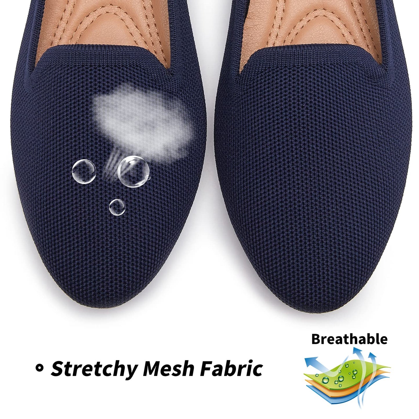 BABUDOG Women's Sparkly Flats Shoes Shiny Mesh Loafers Shoes Soft Memory Foam Flats(Navy.US7)