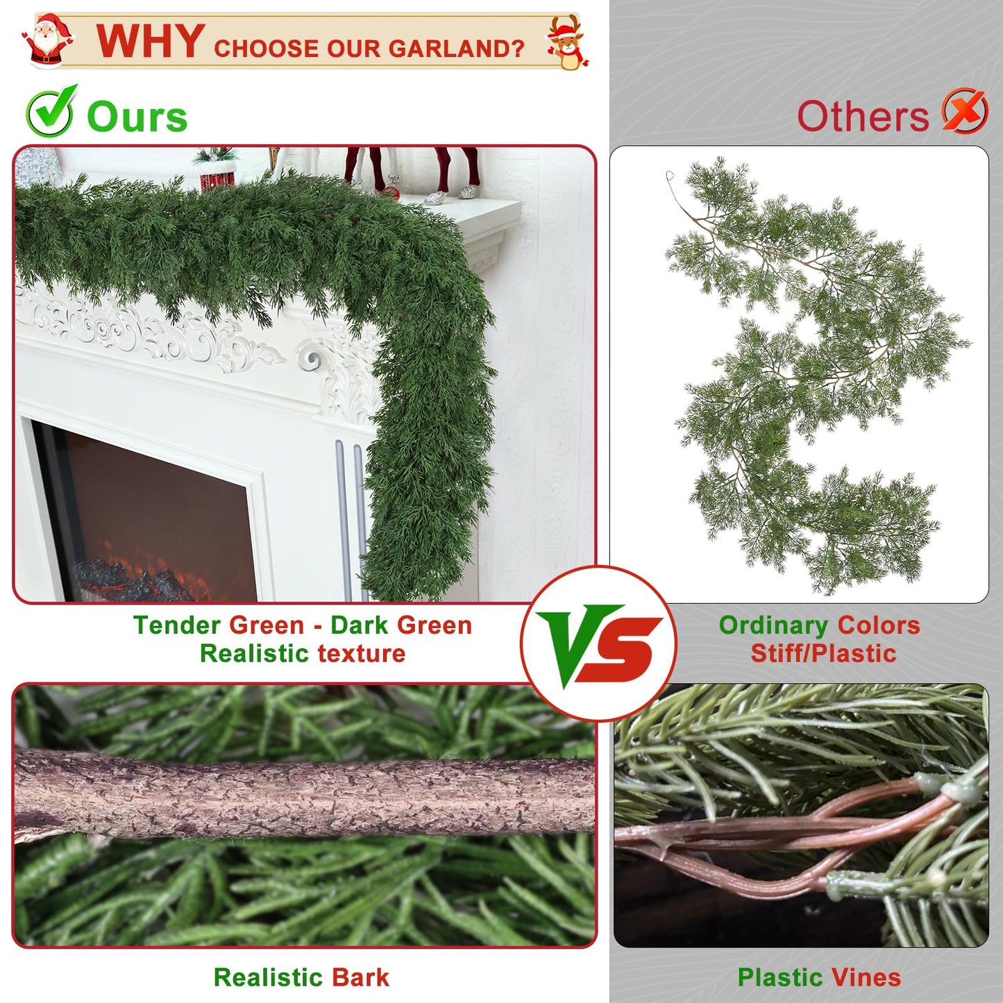 9Ft Christmas Garland Realistic Fuller,Natural Droopy,Bendable Stairs Railing Mantle Garland for Table Mantle Wall, Indoor Outdoor Lifelike Christmas Cedar Pine Decorations (Pine)