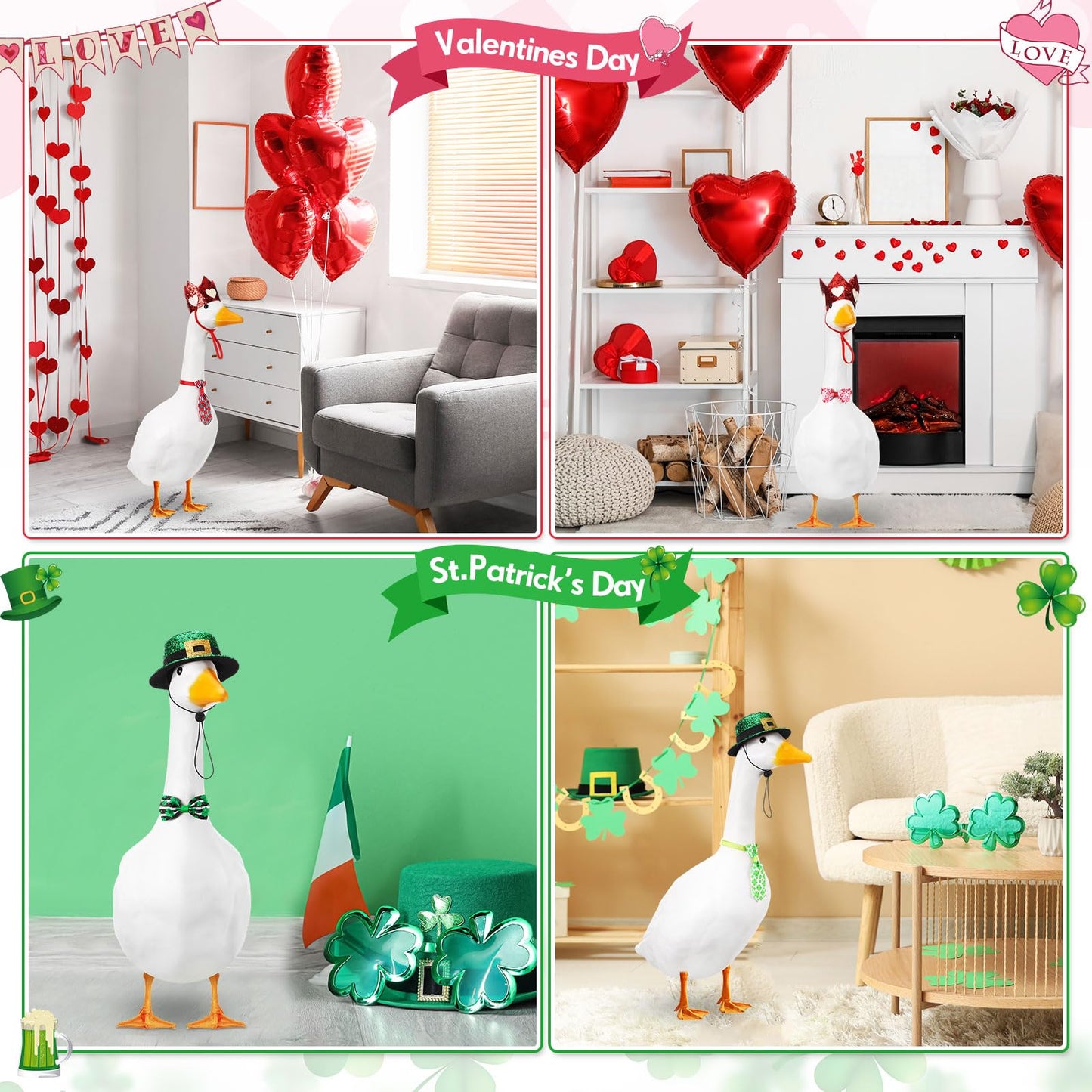 Weysat 8 Set Holiday Porch Goose Outfits All Season Holiday Bundle 4th of July Fall Halloween Christmas St. Patrick Easter Lawn Porch Geese Clothes Hat Bowtie Tie Outfit for 23" Goose Patio Yard Decor