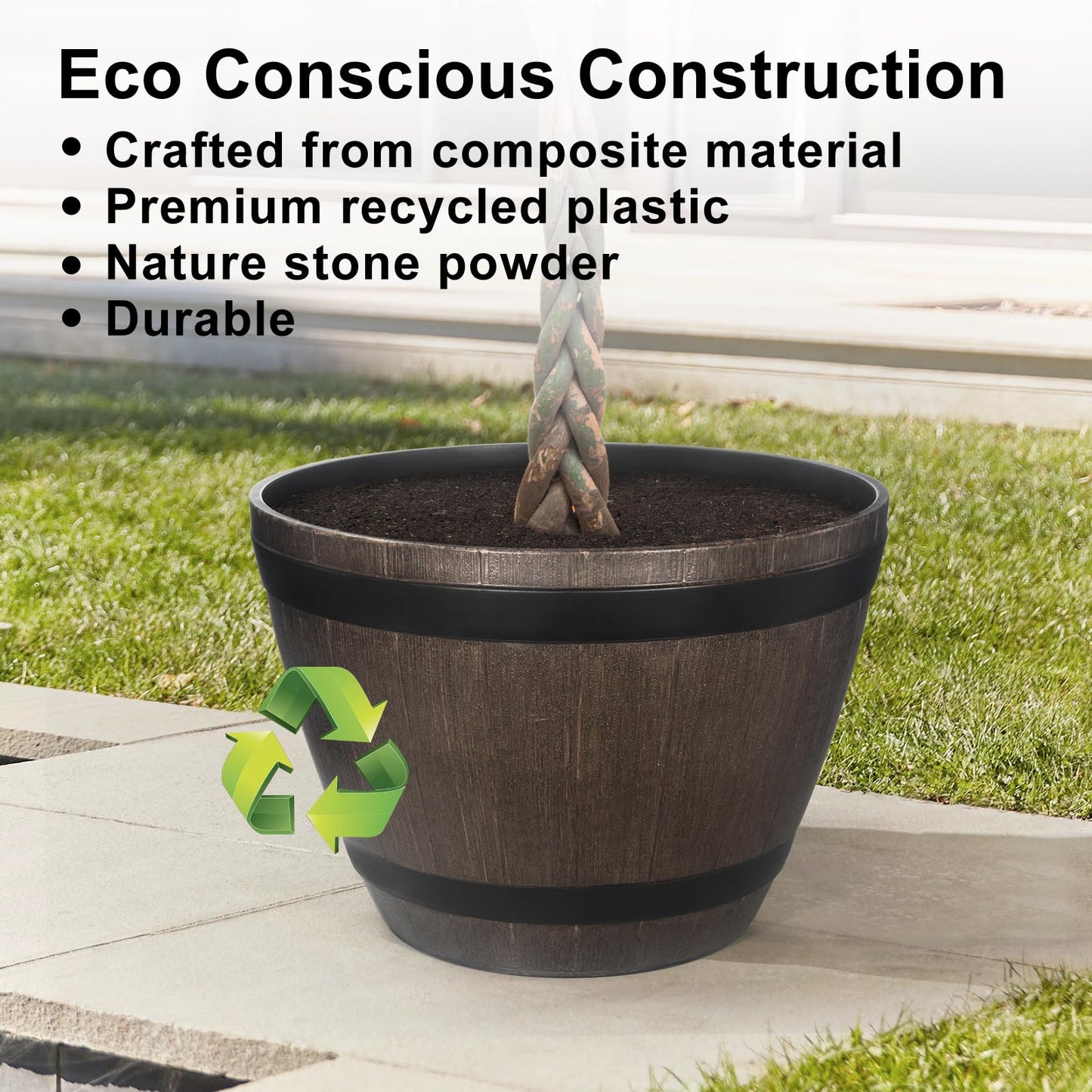 GameXcel Large Whiskey Barrel Planter for Outdoor Plants - Flower Pots Garden Wine Barrel Planter Outdoor - 21" D x 15" H