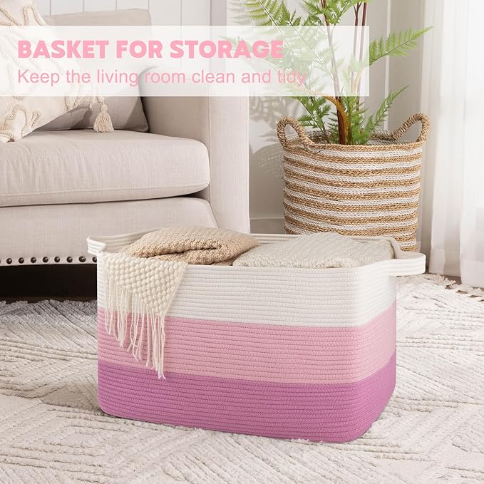 OIAHOMY Extra Large Blanket Basket, 95L Cotton Rope Woven Laundry Basket