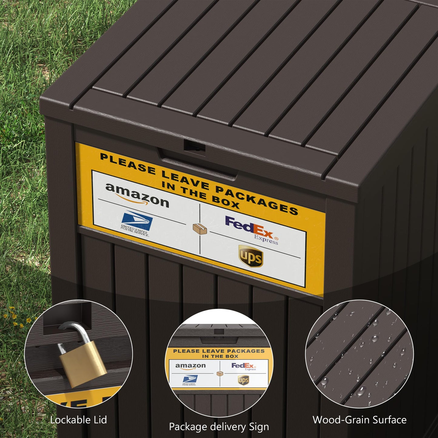 LHBGO Package Delivery Box for Outside with Sign, 48 Gallon Storage with Lockable Secure, Outdoor Package Drop Container