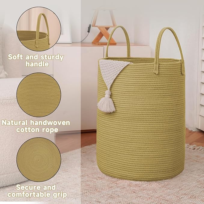 Large Woven Laundry Basket Hamper, 80L Cotton Rope Storage Bin