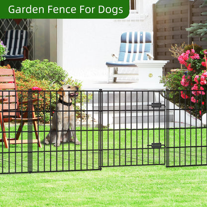 FOREHOGAR Metal Garden Fence 28in (H) x 35ft (L), 1 Gate + 14 Panels Dog Fences Border Fence Animal Barrier, No Dig Garden Fencing for Yard Flower Bed Lawn Patio Outdoor, PIN282815G Black
