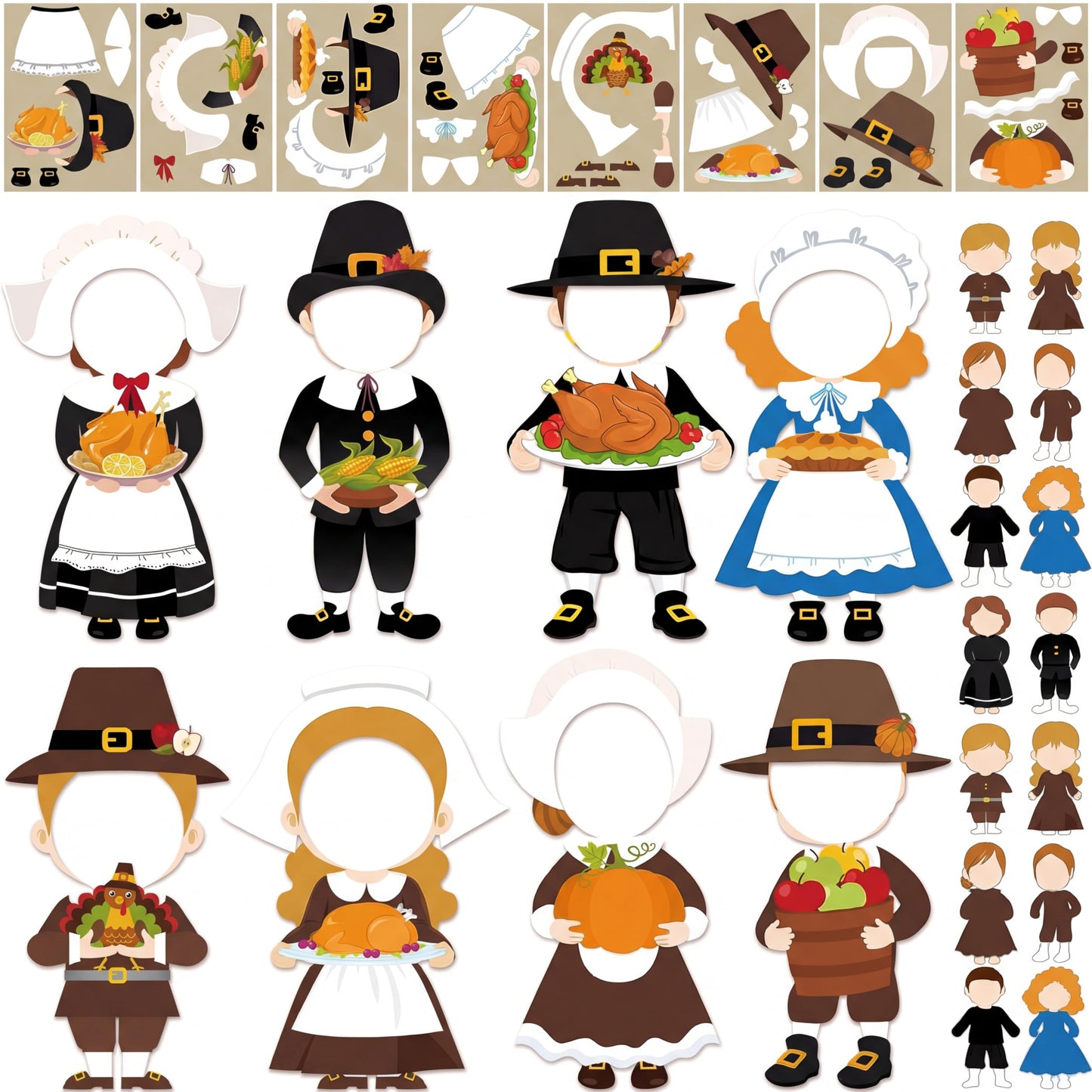 Qunclay 48 Sets Thanksgiving Pilgrim and Picture Frame Crafts Thanksgiving DIY Picture Frame Craft Kits Make Your Own Photo Kit Ornaments for Gift Supplies Home Activities Decor