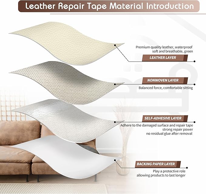 KING MOUNTAIN Leather Repair Patch, 16 x 60 Inches self Adhesive Leather Repair