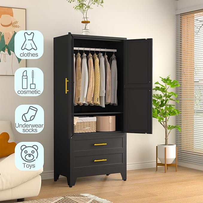 erosoei Metal Armoire Wardrobe Closet, 71 "Metal Clothing Storage Cabinet