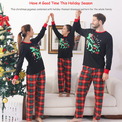 ANGELGGH Matching Christmas Pajamas for Family, Cute Vacation PJs Sets for Couples/Women/Men, Xmas 2 Piece Jammies Sleepwear (Youth, 2-3T, Black Dinosaur)
