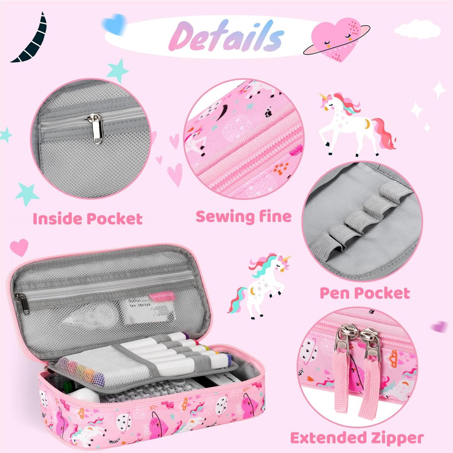 Choco Mocha Unicorn Pencil Case for Girls, Soft Pencil Case Kids Pencils Pouch for Kindergarten Girls, Pink