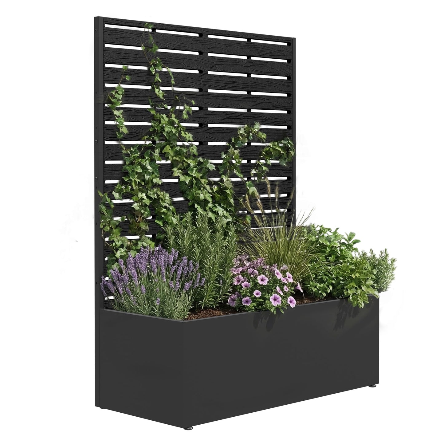 seethmi Metal Raised Garden Bed with Trellis, 35"x16"x47" Planter Box for Vegetables & Climbing Plants, Outdoor HDPE Privacy Screen Planter with Drainage Holes for Patio, Backyard, Garden