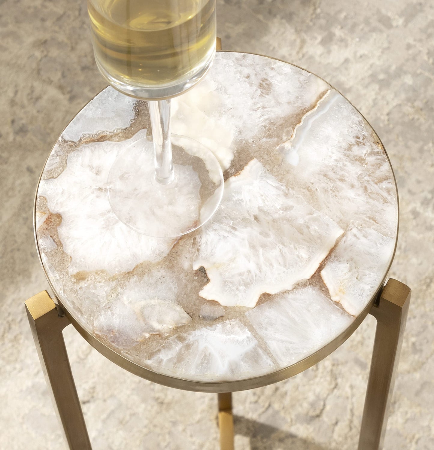 Kate and Laurel Aguilar Modern Drink Table, 9 x 9 x 23, Natural Stone and Gold, Genuine Quartz Accent Table for Small Spaces