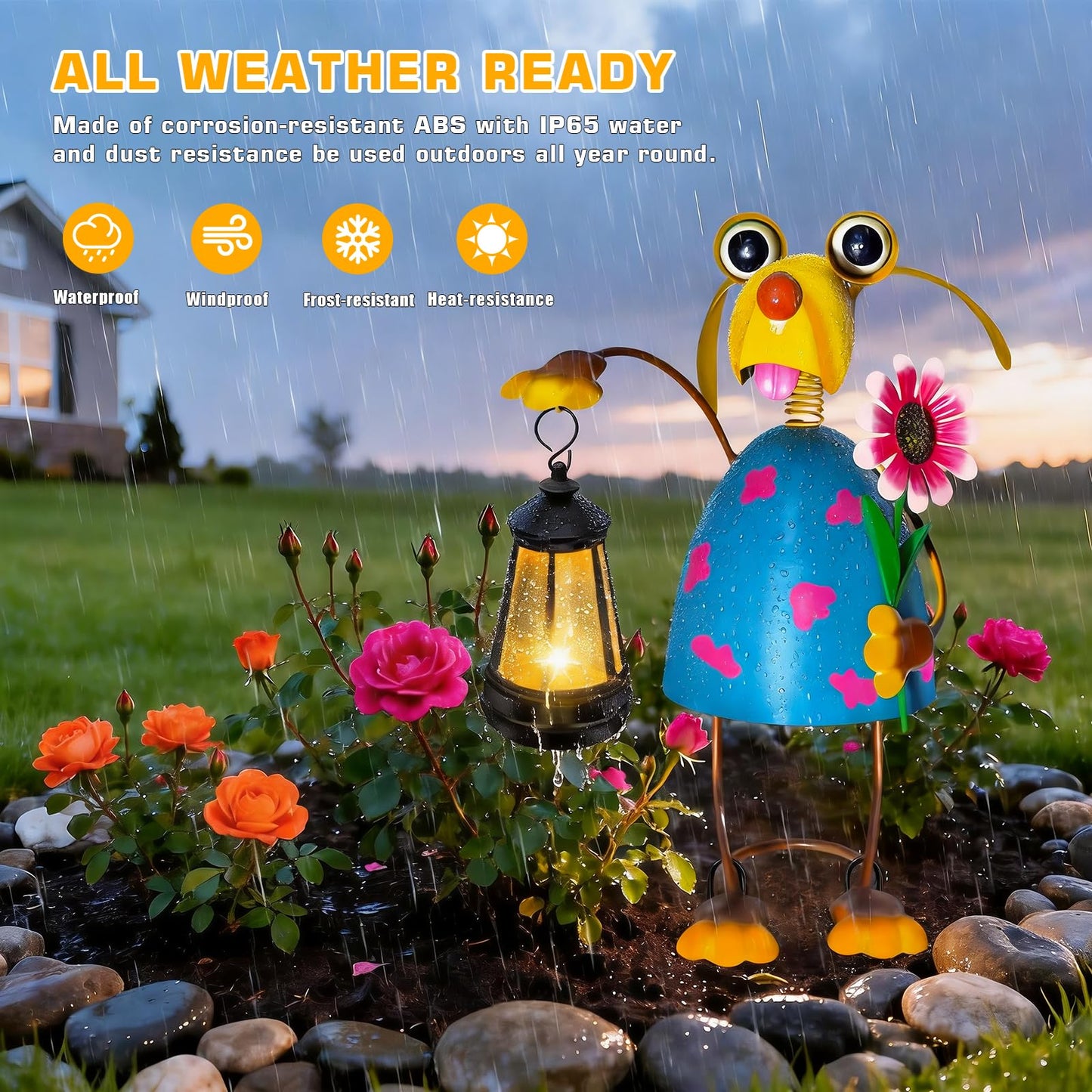 Solar Garden Lights Dog Statue with Solar Lantern Lights,13.38in Tall Dog Decor Outdoor Figurine Lights,Birthday Gifts for Women Mom Grandma,Big Metal Decorative Stakes for Patio,Porch,Yard Art,Lawn