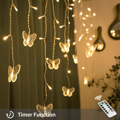 YOLIGHT Butterfly Curtain Lights 13ft 96 LED Fairy Light 8 Modes String Lights with Remote, Butterfly Hanging Decoration for Girls Room Bedroom Wall Ceiling Party Wedding Christmas (Warm White)