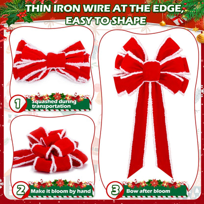 Anyfire Large Red Christmas Bow: 10'' x 21'' Large Christmas Tree Topper Bow Red Velvet Bow with White Edge for Wreath Garland Stair Fireplace Home Indoor Outdoor Xmas Decoration (1 Packs)