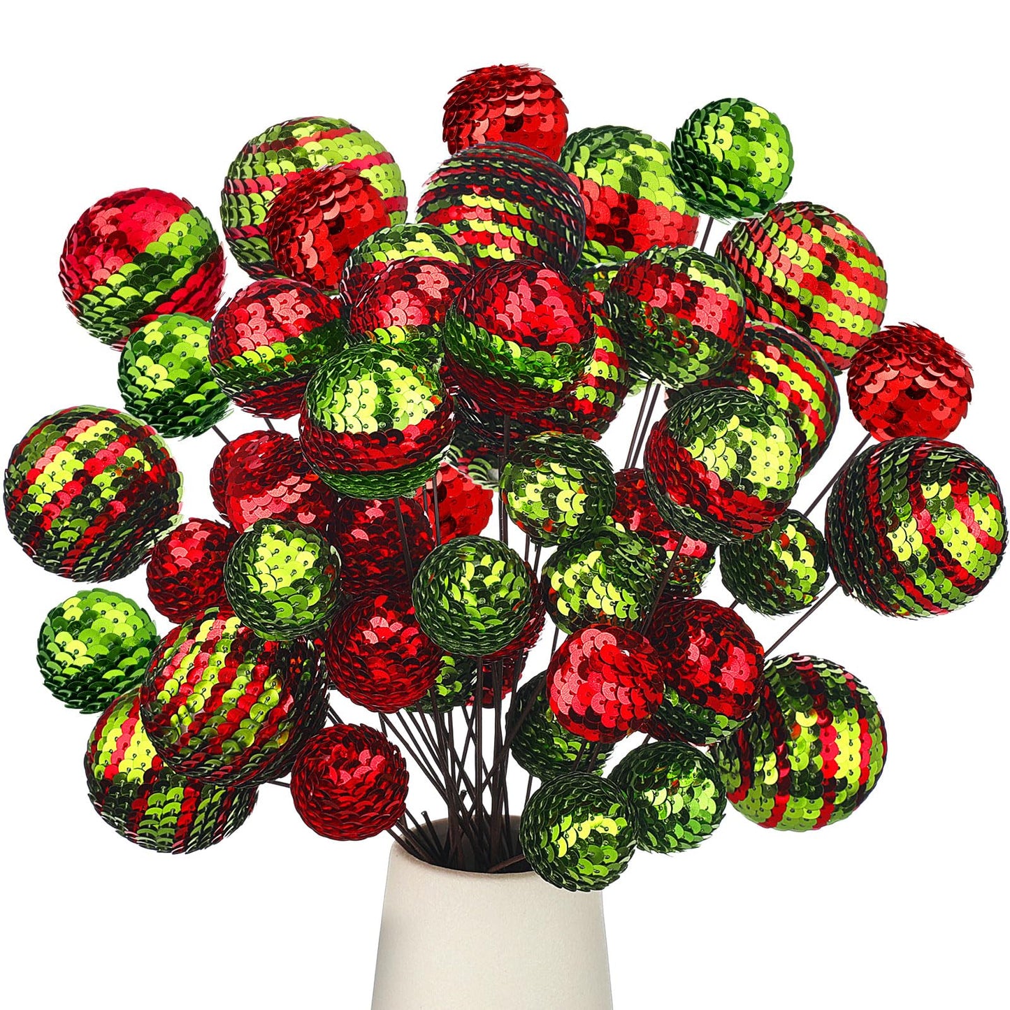 Hiboom 40 Set Independence Day Sequins Ball Decoration Picks Patriotic Ornaments 4th July Tree Decorations Sequin Ball Ornament for Memorial Day Veterans Patriotic USA Themed Party(Green, Red)
