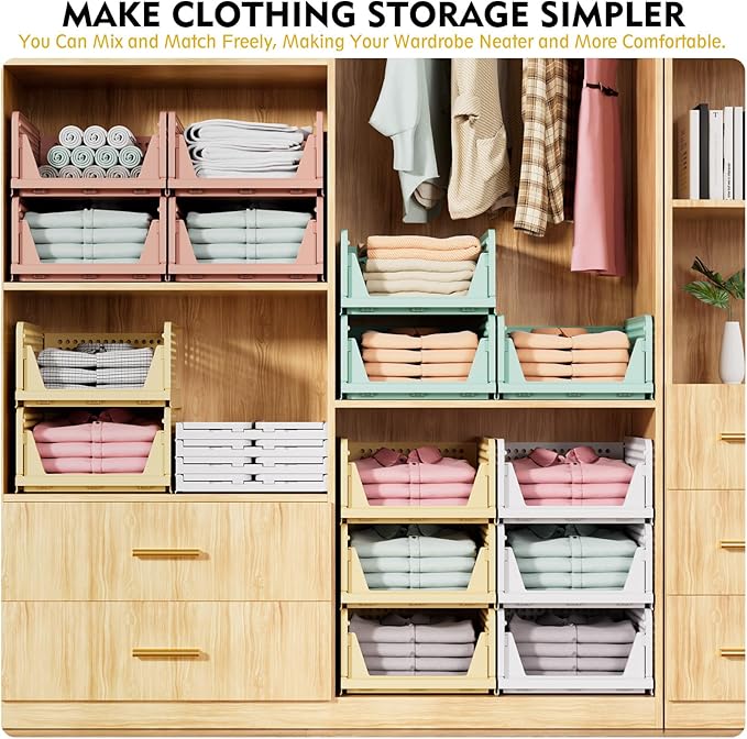 SNSLXH 5 Pack Stackable Closet Organizer Box, Space-Saving Clothes Storage
