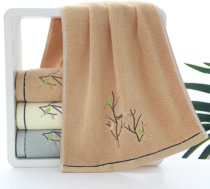 Pidada Hand Towels Set of 2 Embroidered Bird Tree Pattern 100% Cotton Absorbent