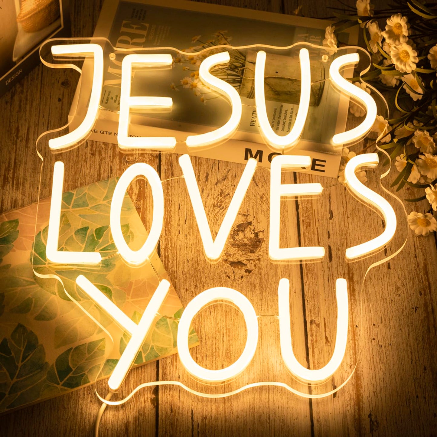 Jesus Loves You Neon Sign Dimmable Neon Signs for Wall Decor Letter LED Signs USB Light Up Sign for Jesus Room Decor Christian Wall Art Bedroom Living Room Jesus Gifts