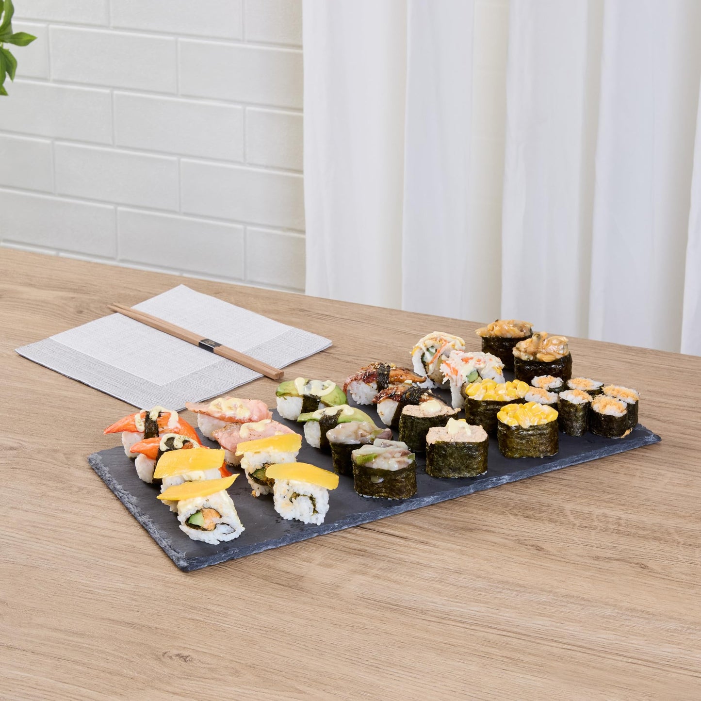 Restaurantware Rectangle Slate Platter 1 Count 15.7 x 7.8 Inch Scratch-Resistant Slate Cheese Board Modern Serving Tray Black Rustic Design for Charcuterie and Appetizers