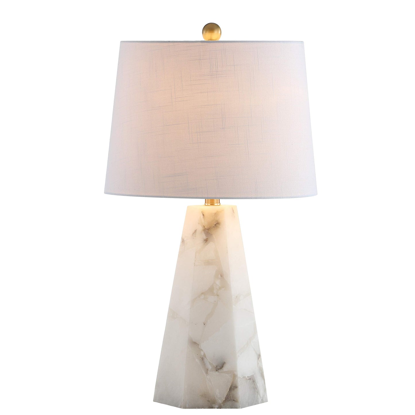 JONATHAN Y 25.5" Natural Alabaster/Brass Gold Modern Table Lamp for Bedroom, White Linen Shade, Contemporary Bedside Nightstand Lamp for Living Room, LED Bulb Included JYL6205A