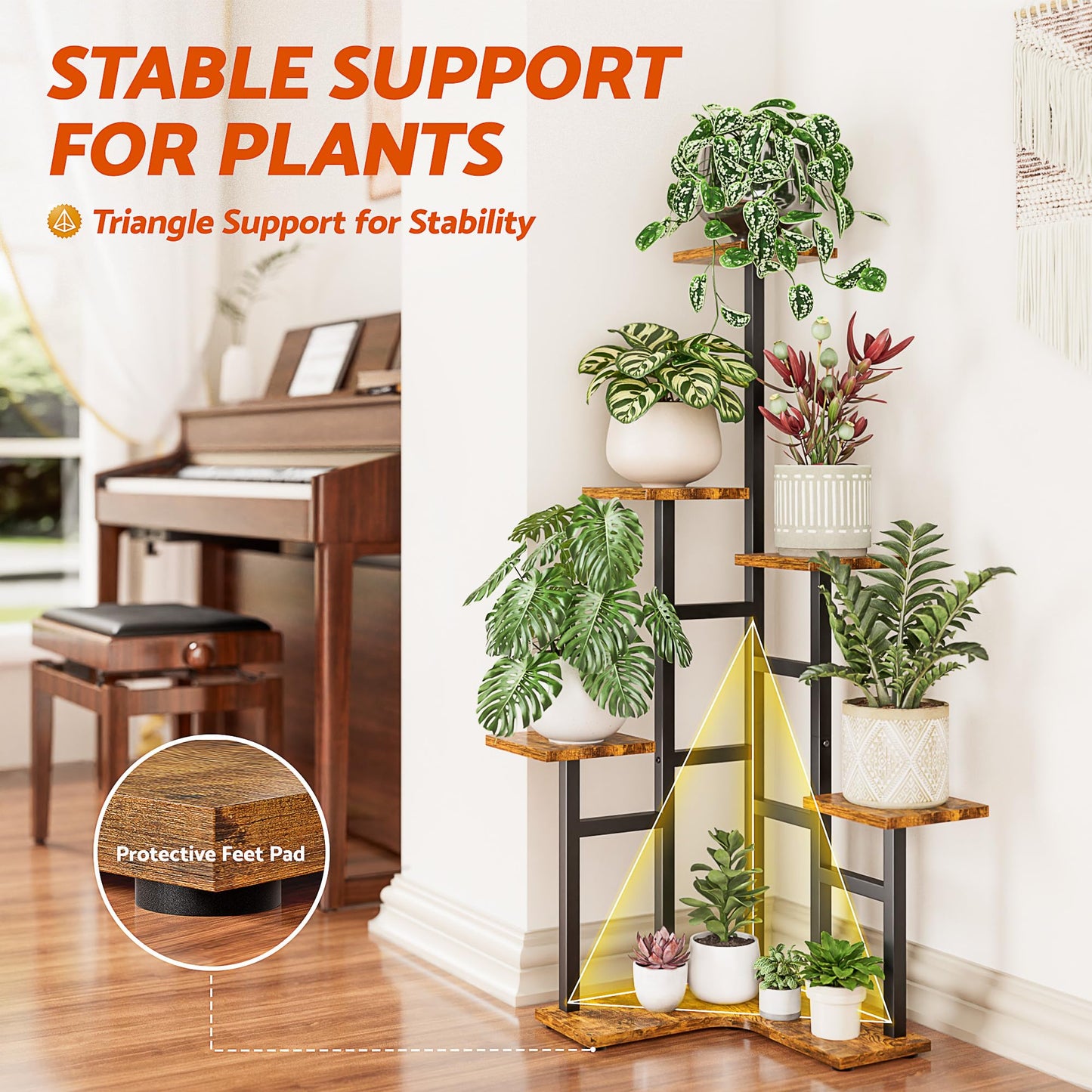 NQW 5 Tier Corner Plant Stand Indoor Wood, Metal Plant Shelf Outdoor, Tall Plant Stands Plant Tables Indoor Plant Rack Tiered Plant Stand Garden Accessories for Balcony Patio -BlackSquare
