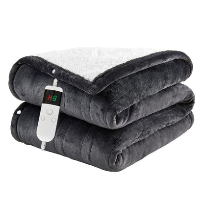 Electric Blanket Heated Throw, Soft Flannel Heating Blanket with 8 Hours Auto Off 10 Fast Heating Levels Machine Washable Sherpa Heated Blanket with Overheating Protection