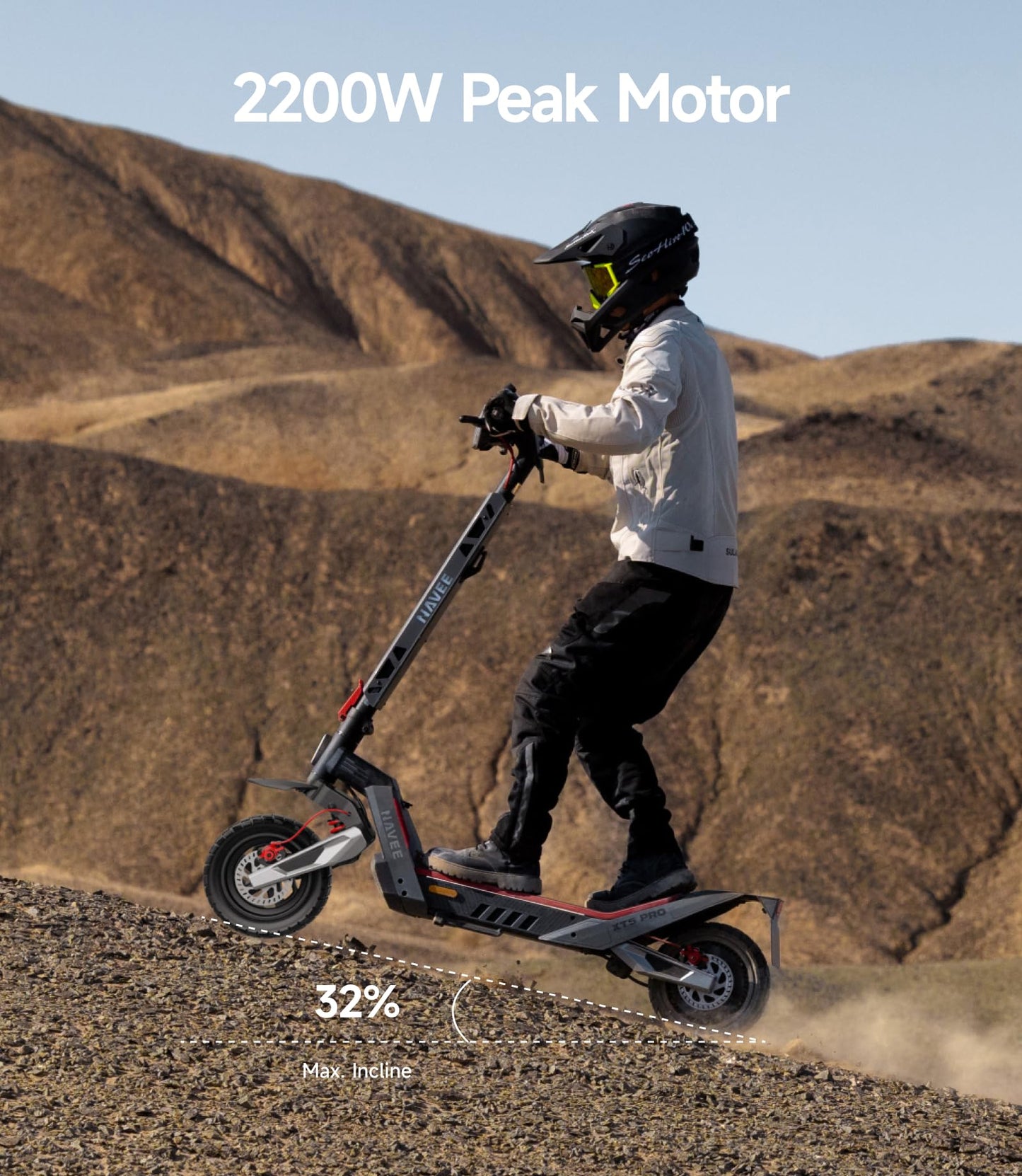 NAVEE XT5 Pro Electric Scooter, 30 mph Speed, 46.6 Miles Range, 2200W 2000W 1200W 1000W Motor, Dual Damping Arm Suspension & Disc Brake, Fast Charging, Adults Teens, 12" Off-Road Tires, Heavy Duty