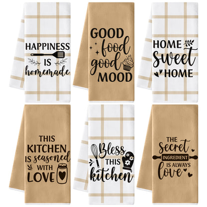 GROBRO7 Sweet Home Hand Towel - 6Pcs Funny Happiness is Homemade Kitchen Dish Towels Set Soft Polyester Towels Bathroom Farmhouse Decor for Home Dining Room Decor, Housewarming Gift for Hostess
