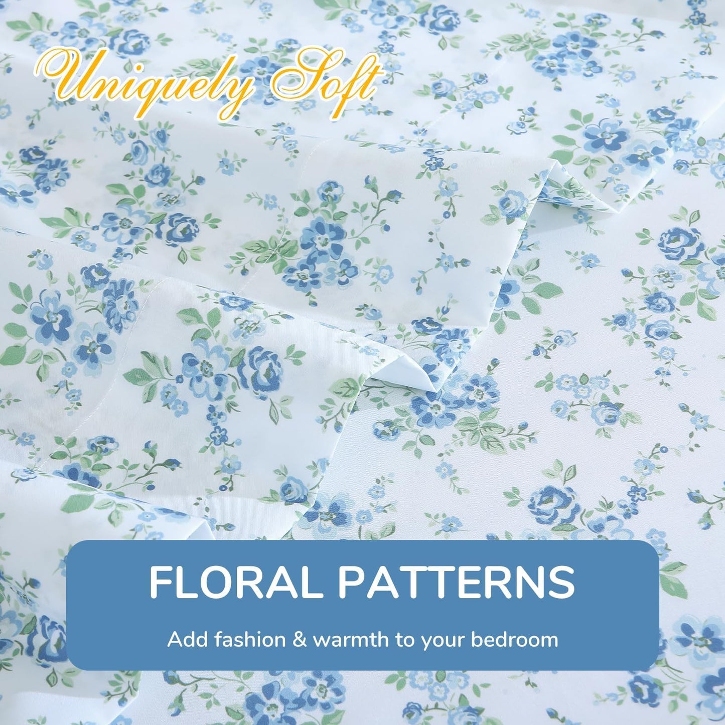MUXHOMO Full Size 4 Piece Sheet Set, Soft Breathable Bed Sheet Set for Bedroom with Deep Pocket Up to 16", Wrinkle-Free & Cooling Bedding for Oeko-TEX Certified - Blossoms Light Blue