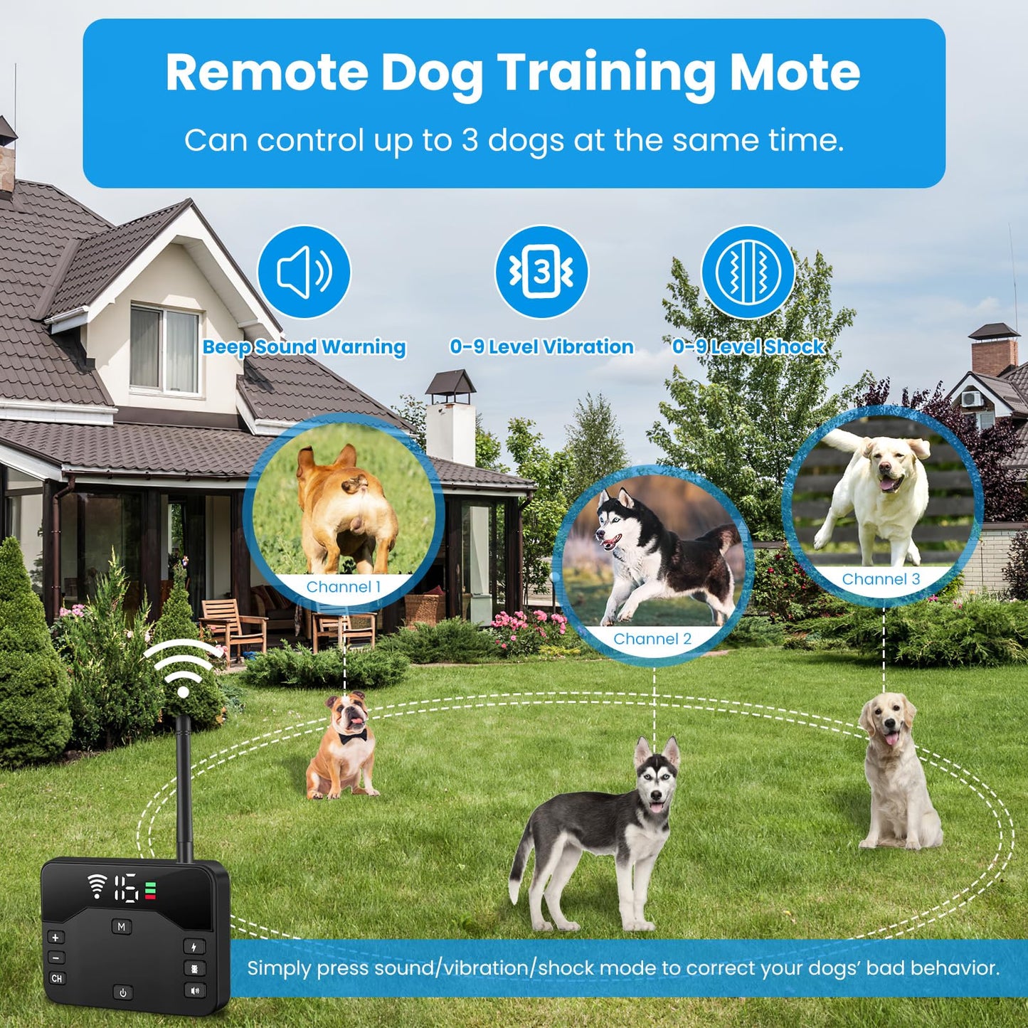 Wireless Dog Fence, 2-in-1 Electric Pet Containment System & Remote Training Collar, Rechargeable & Waterproof Shock Collar for Small Medium Large Dogs, Adjustable Range Up to 800ft