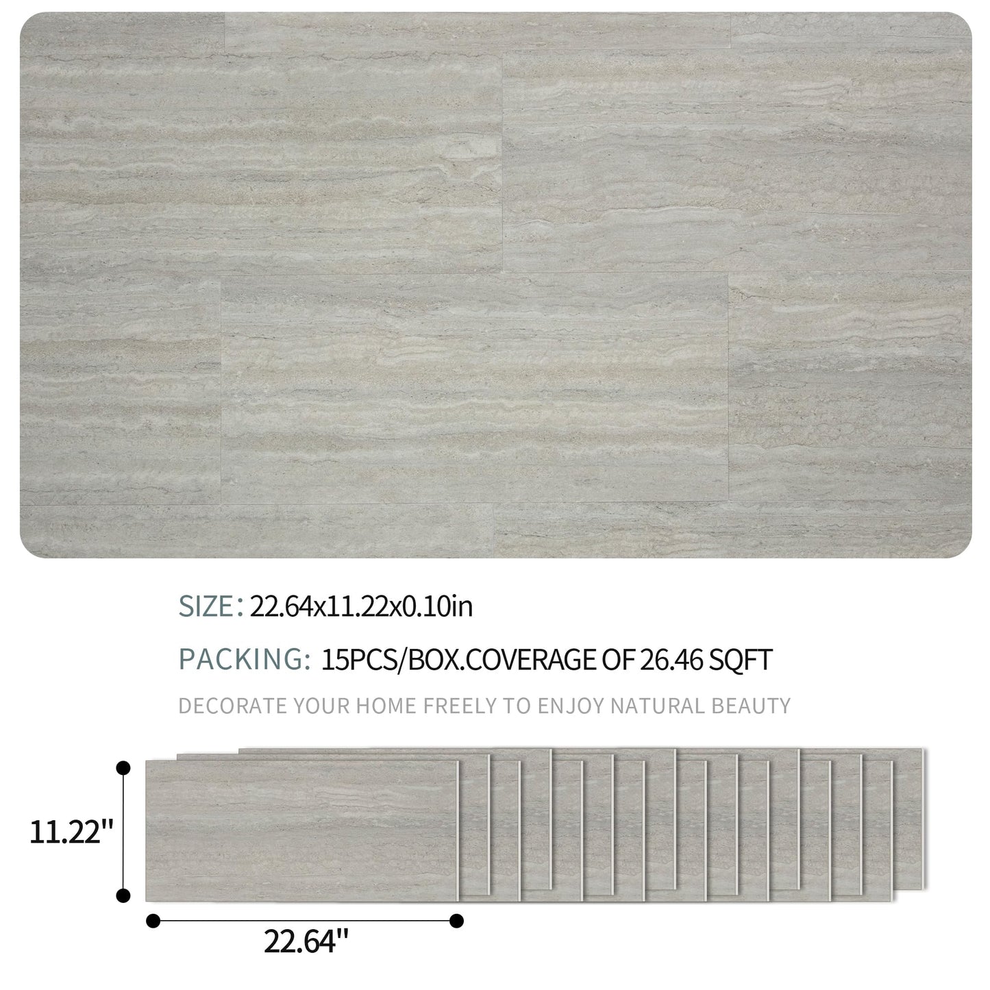 SINGULARWOOD 15pcs/26.46 sq ft Soft Stone Wall Tiles, Flexible Travertine Rock Panels for Interior and Exterior Walls-Cement Gray.
