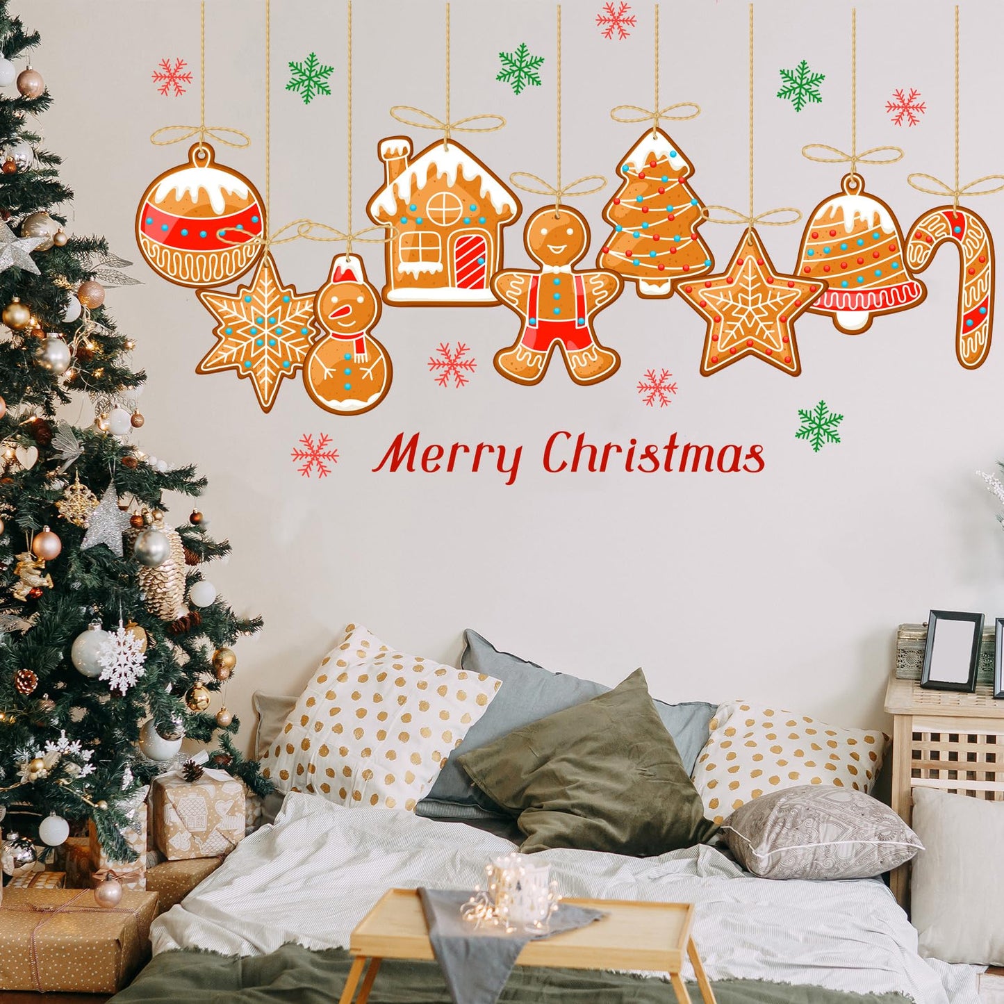 Christmas Wall Decals for Bedroom Hanging Christmas Tree Snowflake Gift Wall Stickers for Living Room Window Decor Removable Art Mural for Kids Baby Gift Nursery Door Decor Supplies (Style2)