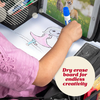 Lusso Gear Kids Travel Tray for Toddler Car Seat, Travel Tray for Kids Car Seat, Lap Tray for Airplane, Travel Desk Essential Accessories, Carseat Table Tray for Kids Road Trip Activities (Black)
