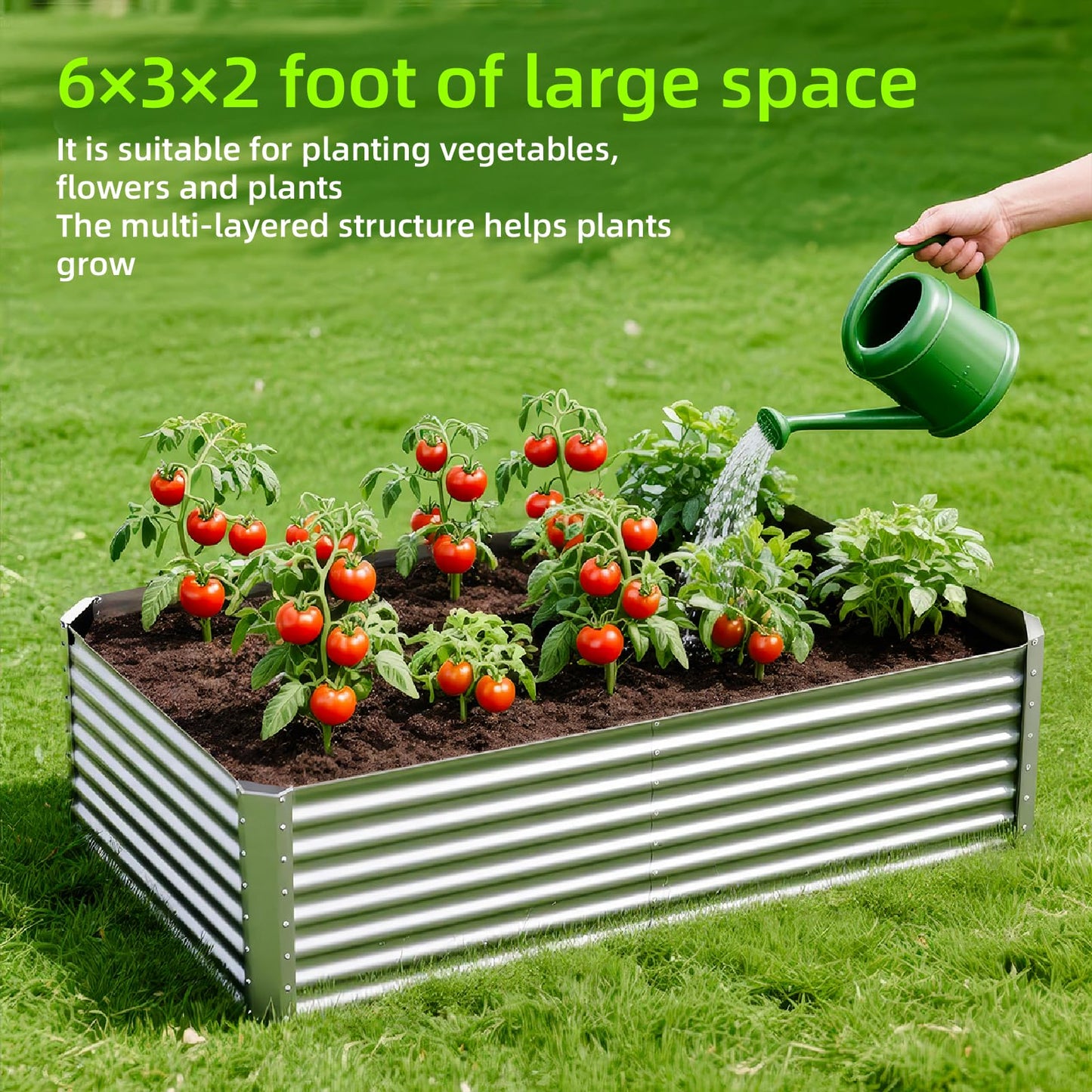 6X3X2ft (1 Pack) Galvanized Raised Garden Bed,Outdoor Courtyard Planter Box Metal Patio Kit Planting Bed for Vegetables Flowers Herb,The material is thickened and not prone to deformation or rust