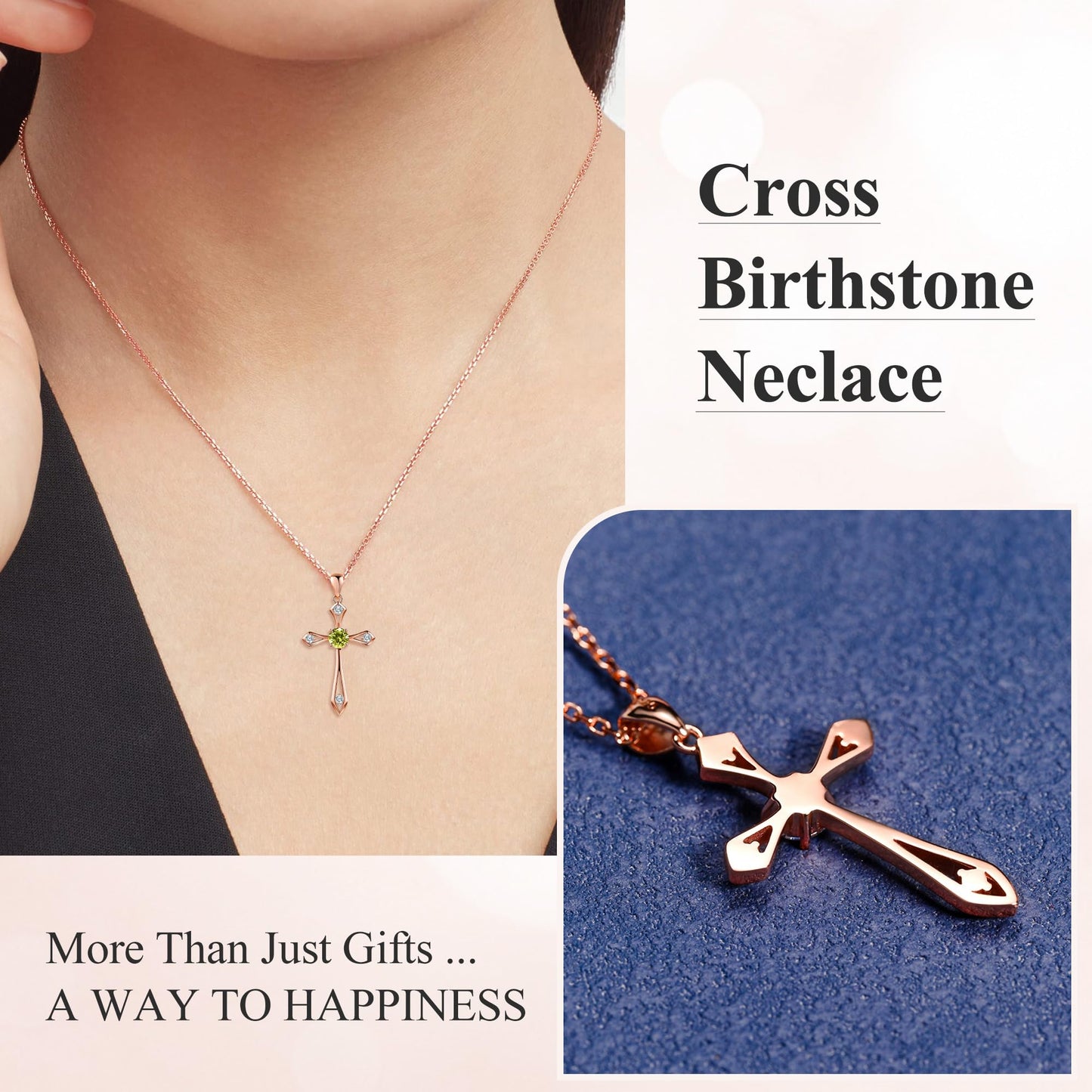 QUALISE Cross Necklace for Women,925 Sterling Silver Birthstone Necklace,Peridot-Augest Birthstone Cross Necklace,Faith Religious Fine Jewelry Valentines Day Gifts Birthday Holiday Gifts for Her