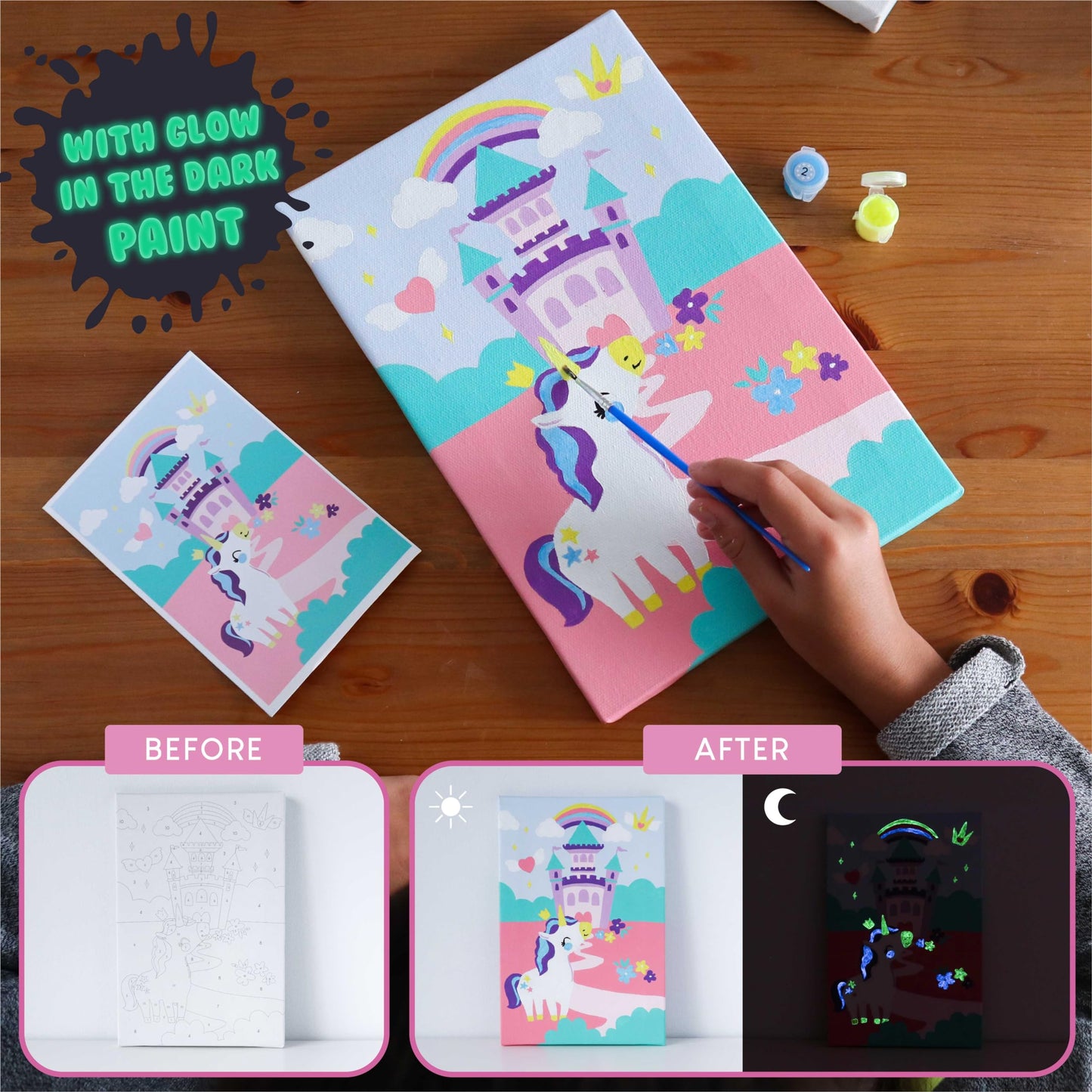 BONNYCO Paint by Numbers for Children Unicorns, Pack 3 Canvases Unicorn Gifts for Girls, Craft Kits Kids, Paint by Numbers Kits | Boys and Girls Toys, Painting Children Set | Creative Kids Gifts