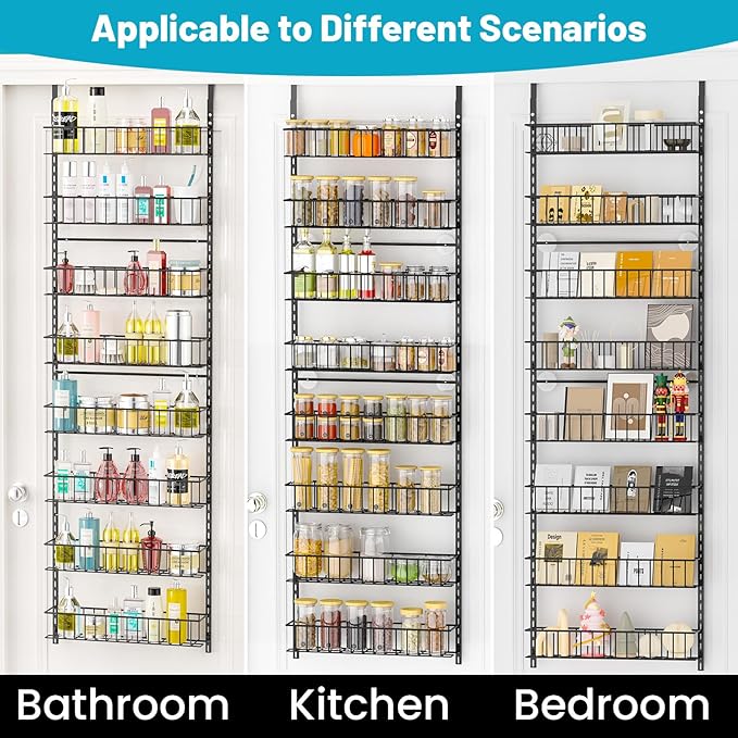 8-Tier Pantry Door Oragnizer, Over The Door Pantry Organizer Rack and Storage