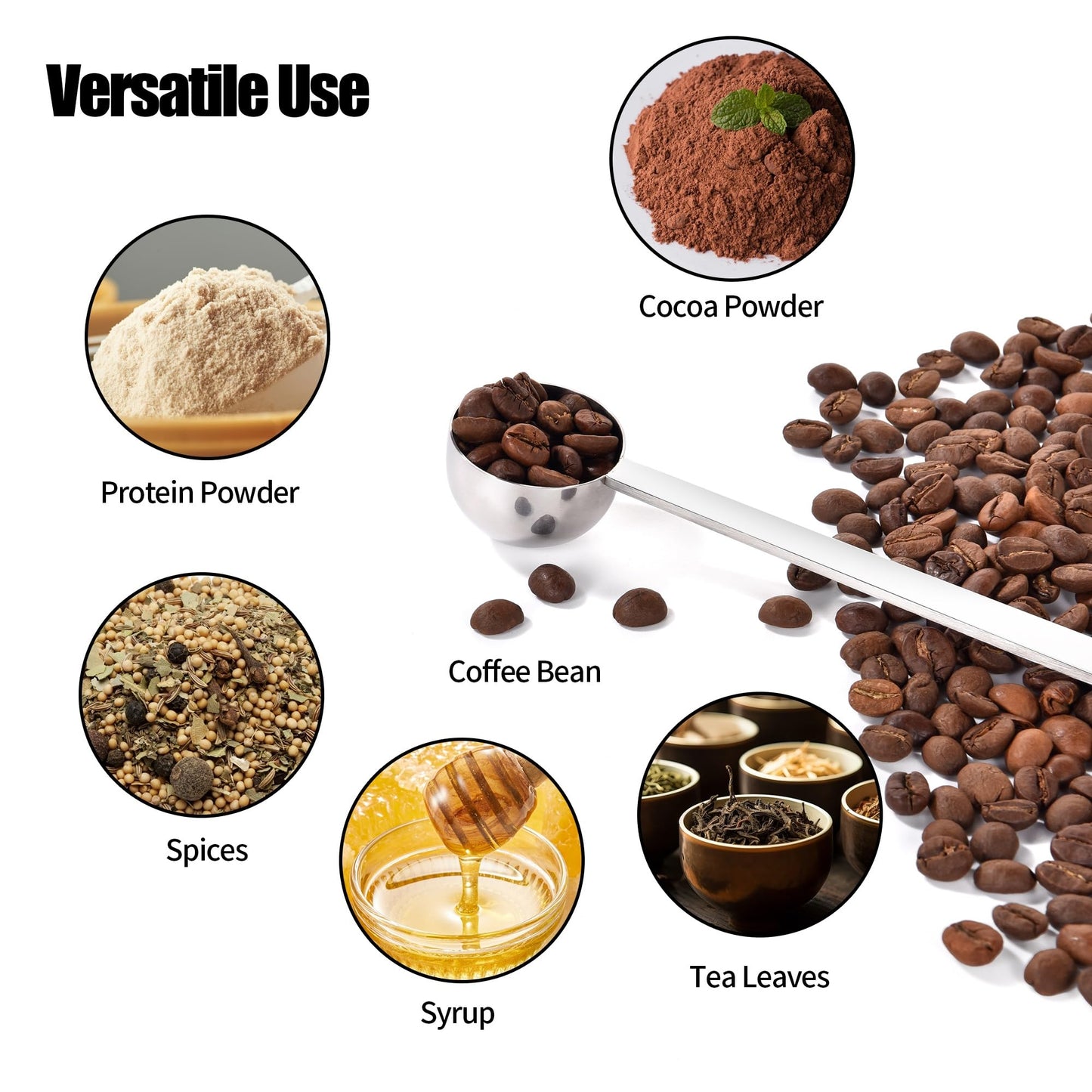 18/8 Stainless Steel Coffee Scoop, Doosu Food-Grade Metal Measuring Spoon with 8.5in Long Handle, Tablespoon Scooper for Coffee Beans, Ground Coffee, Espresso, Protein Powders, Tea, Sugar (1 Tbsp)