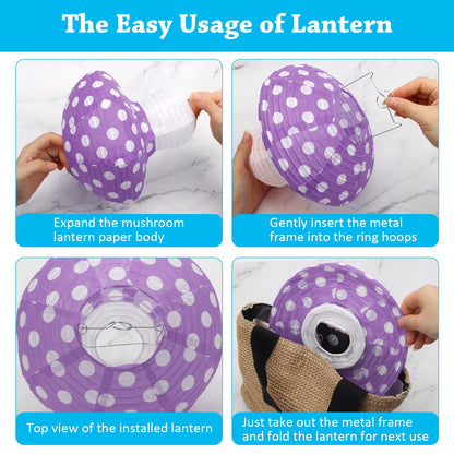 4Pcs Mushroom Shaped Paper Lanterns, Windspeed Large Paper Lantern Mushroom Shaped Paper Lantern For Nursery Garden Christmas Party Decoration 8 inch, 12 inch (Purple)