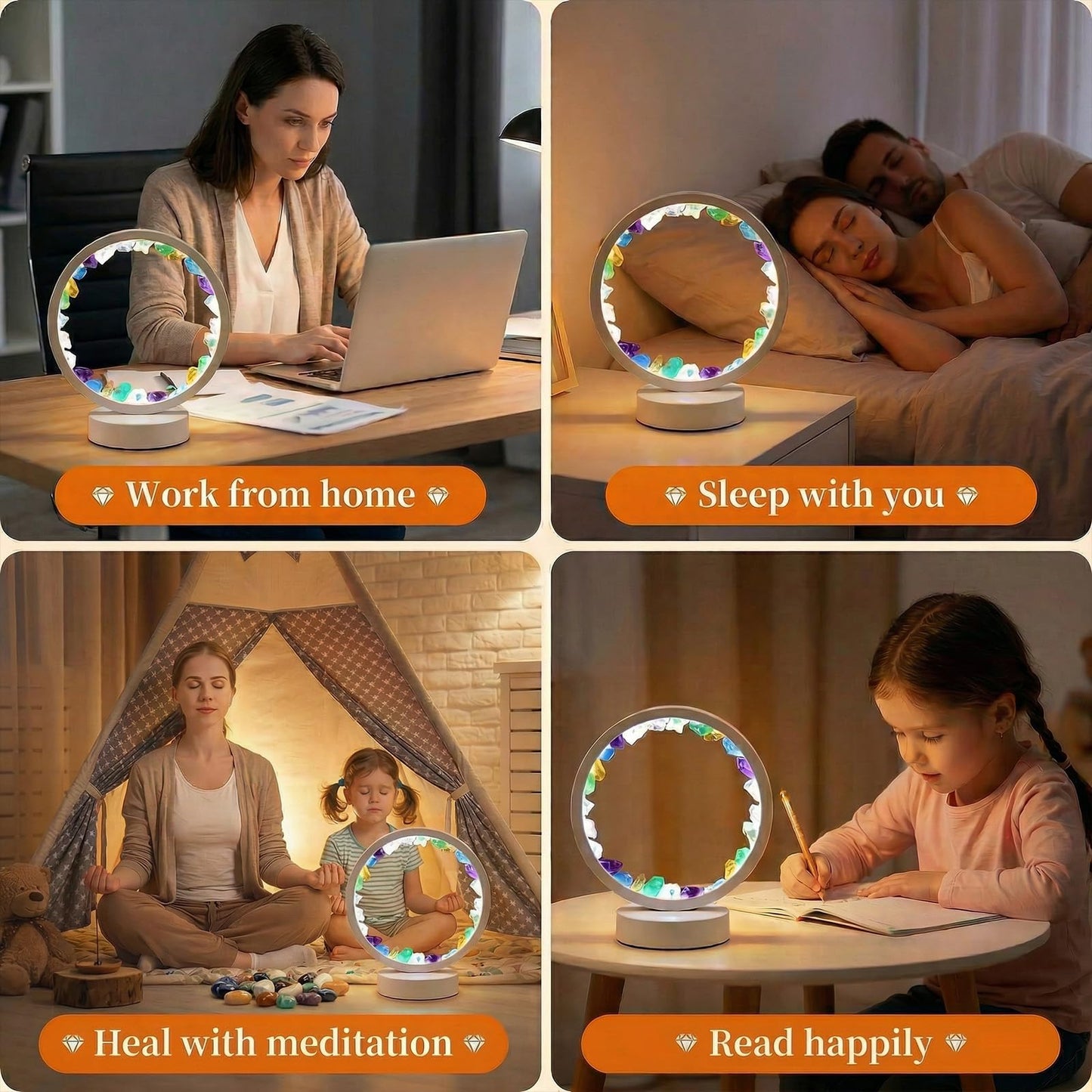 Runyansghi Chroma Gravel Night Lamp 8.6" Natural Healing Crystal Bedside Lamp USB Port 3 Colours Dimming Mode Bedroom Lamp Suitable Night Light for Living Room Bedroom Office Home Decor Ideal Gift