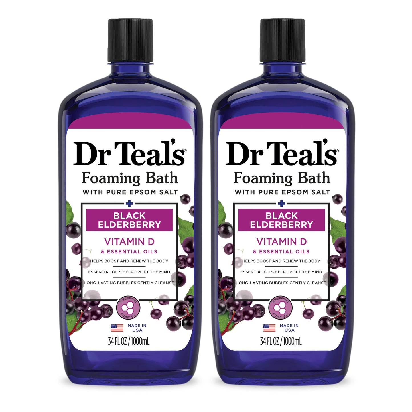 Dr Teal's Foaming Bath with Pure Epsom Salt, Relax & Relief with Eucalyptus & Spearmint, 34 fl oz (Pack of 2)