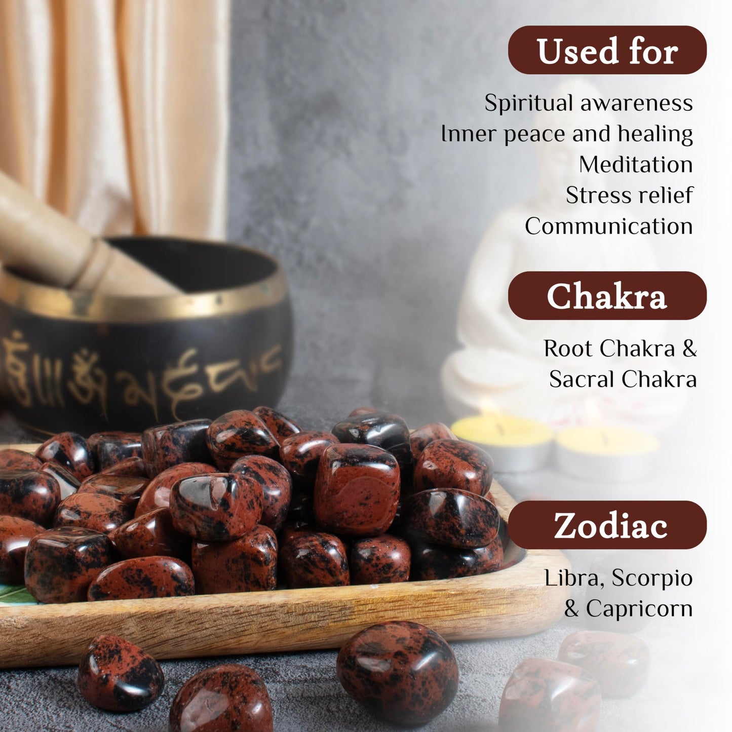"ZAICUS Mahogany Obsidian Tumbled Stones Bulk, Crystals Bulk for Healing Polished Natural Crystal Stones for Vase Filler Rock Collecting, Decorative Fountain & Home Dcor, 2025 mm, 1 lb"