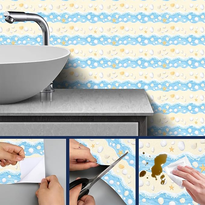 HOMETITUTE Starfish and Seashell Pattern Wallpaper Peel and Stick Self Adhesive