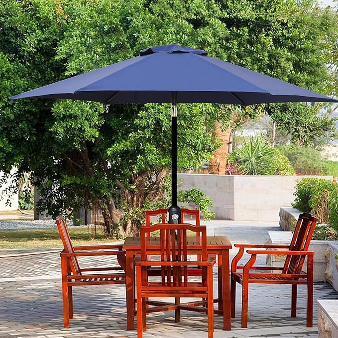 Blissun 7.5 ft Patio Umbrella, Yard Umbrella, Outdoor Market Umbrella with Push Button Tilt Crank (Navy Blue)