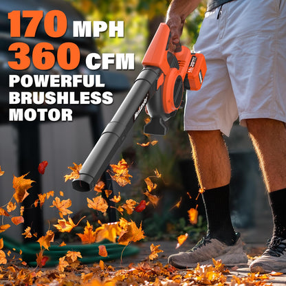 MAXLANDER Cordless Leaf Blower & Vacuum with Bag, 3-in-1 Brushless Battery Powered Leaf Vacuum Mulcher 40V 170MPH 360CFM 5 Speeds Leaf Blowers for Lawn Care 2x4.0Ah Battery & Charger Included