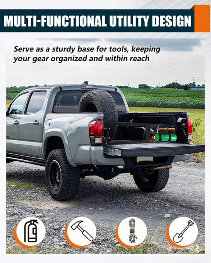 NORTHYUN Adjustable Truck Bed Divider 47–67 in, Foldable Aluminum Cargo Organizer with MOLLE Panel No-Drill Installation Fits Most Pickup Beds