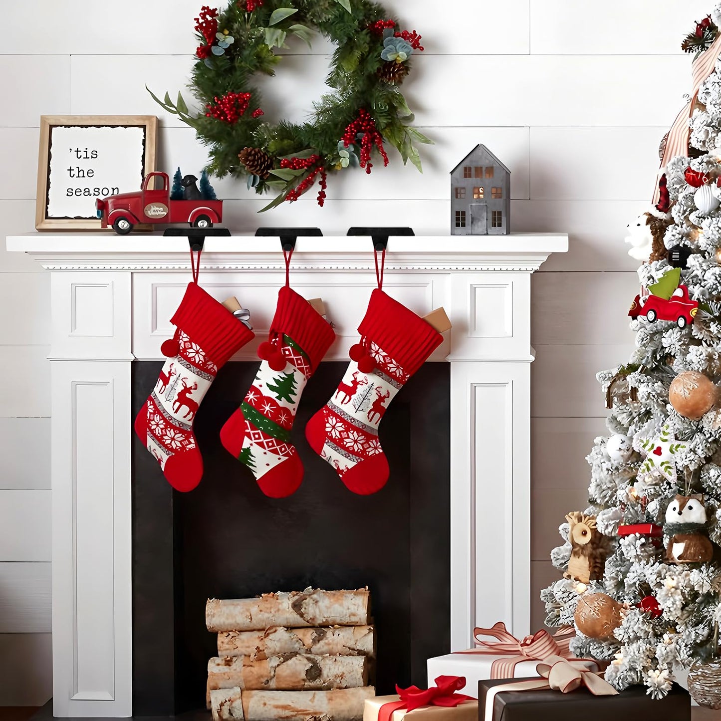 Ulico Christmas Stocking Holders, Mantel Stocking Hangers, Weighted Metal Hanging Hooks, Stocking Holders Bases for Mantel, Fireplace Xmas Party Decoration (Black, 2 Pcs)