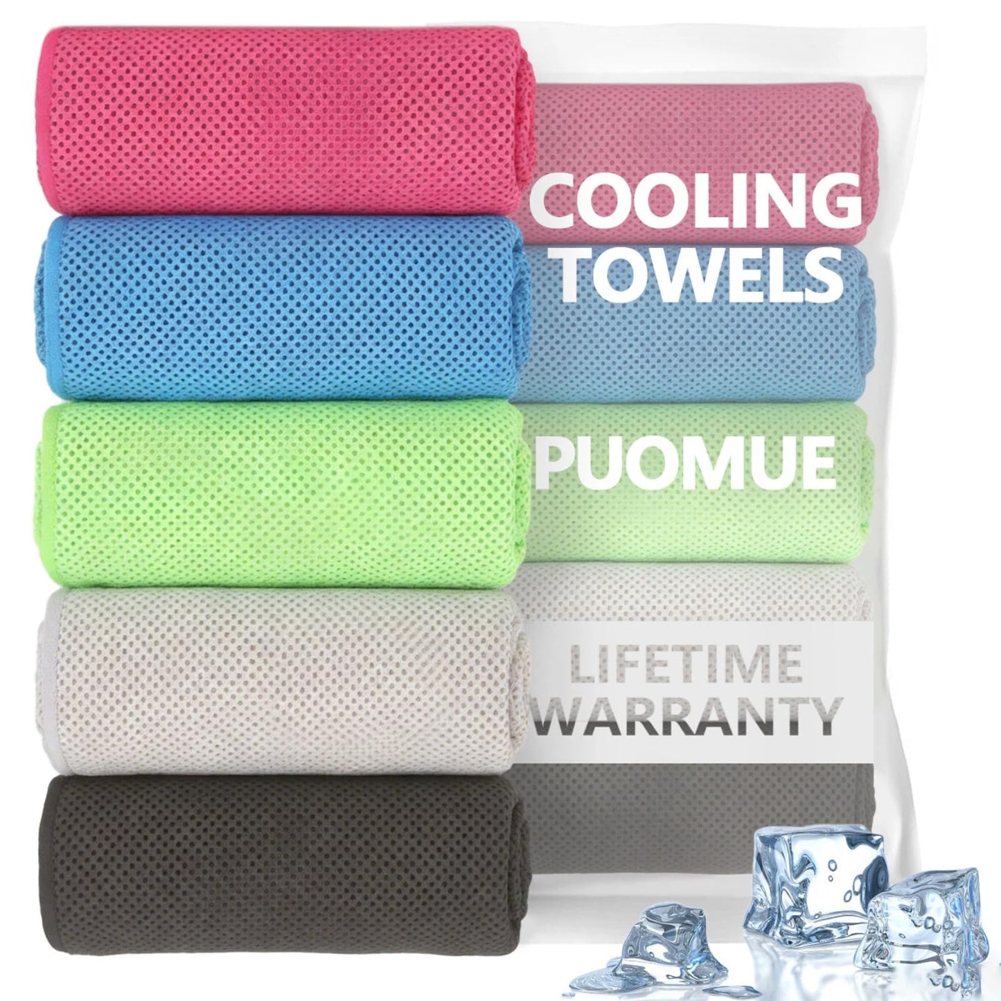 Puomue 5 Pack Cooling Towels, 40 Inches X 12 Inches, Breathable Soft Chilly Microfiber Towel for Yoga, Sport, Running, Workout, Gym, Camping and Fitness, Multicolor